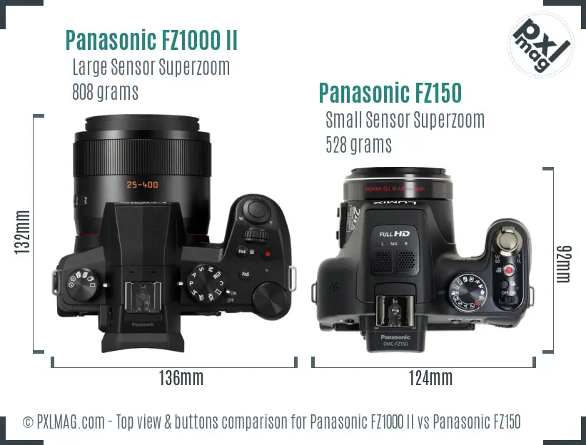 Panasonic FZ1000 II vs Panasonic FZ150 top view buttons comparison