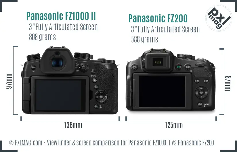 Panasonic FZ1000 II vs Panasonic FZ200 Screen and Viewfinder comparison