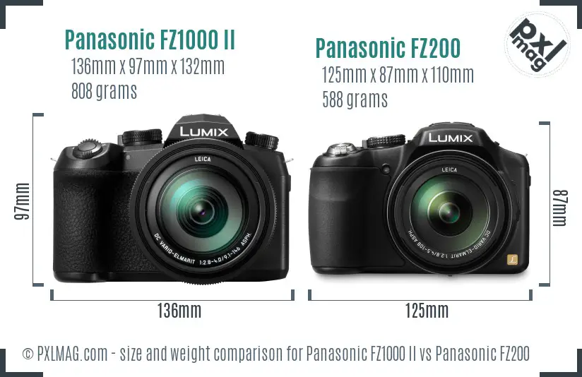 Panasonic FZ1000 II vs Panasonic FZ200 size comparison