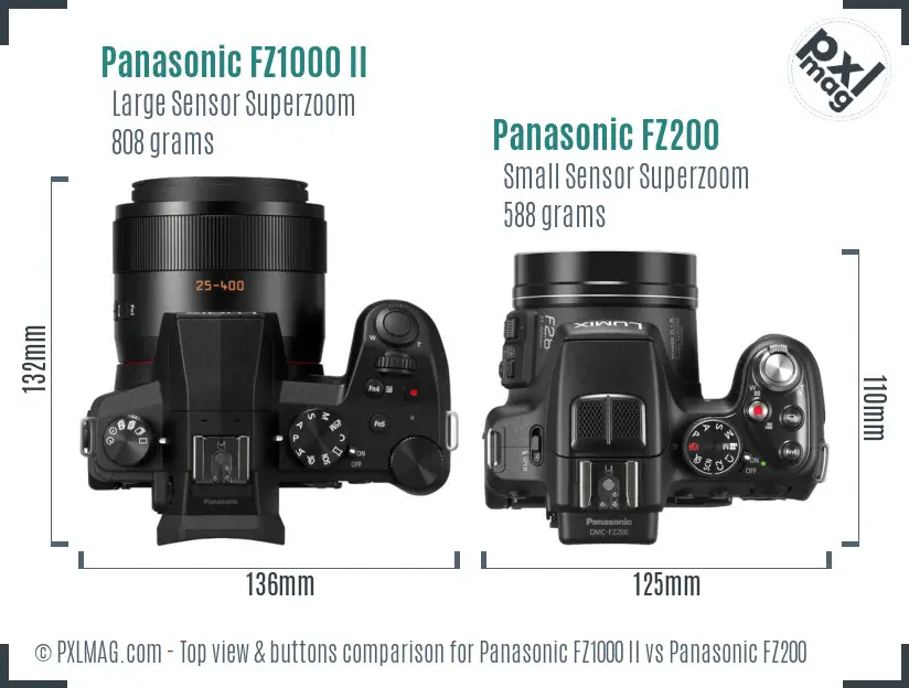 Panasonic FZ1000 II vs Panasonic FZ200 top view buttons comparison