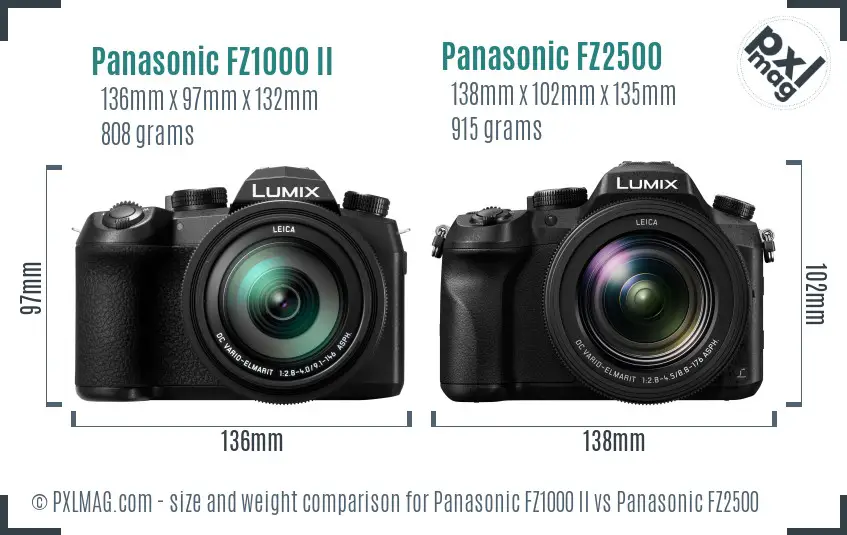 Panasonic FZ1000 II vs Panasonic FZ2500 size comparison
