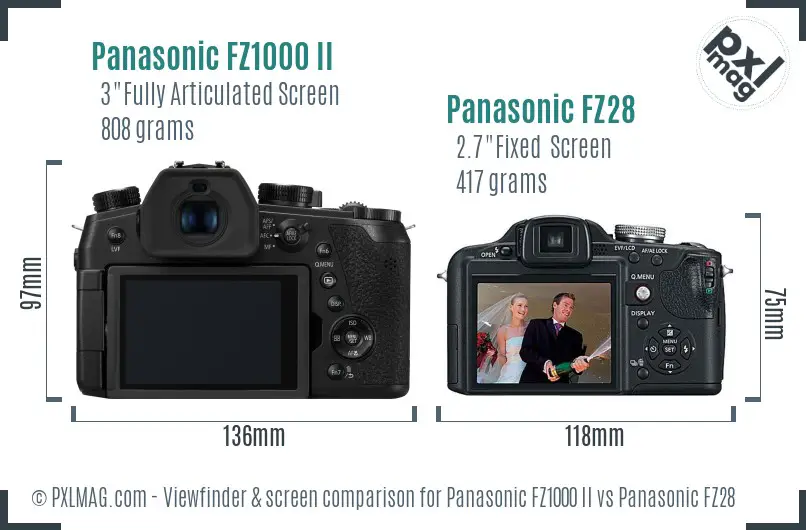 Panasonic FZ1000 II vs Panasonic FZ28 Screen and Viewfinder comparison