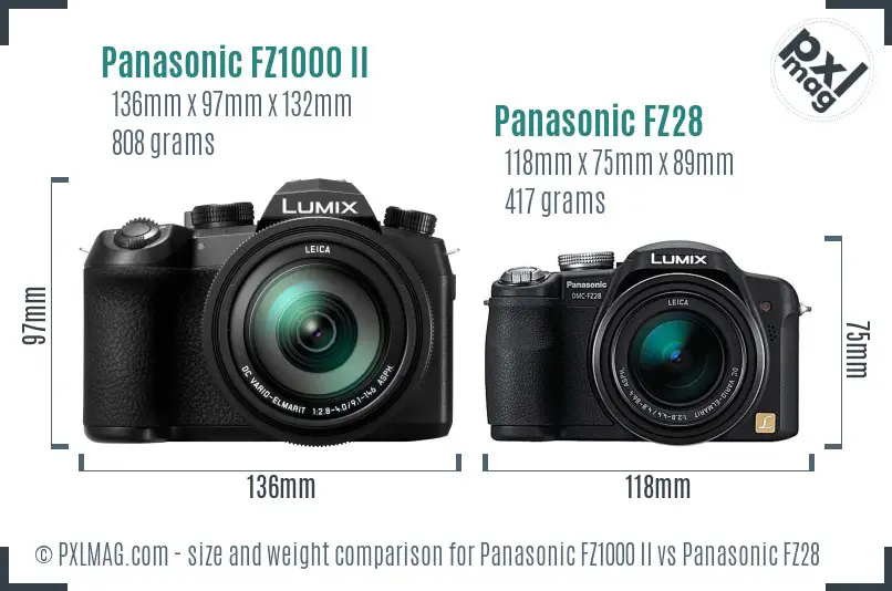 Panasonic FZ1000 II vs Panasonic FZ28 size comparison