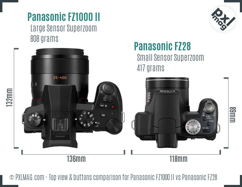 Panasonic FZ1000 II vs Panasonic FZ28 top view buttons comparison