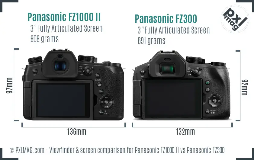 Panasonic FZ1000 II vs Panasonic FZ300 Screen and Viewfinder comparison