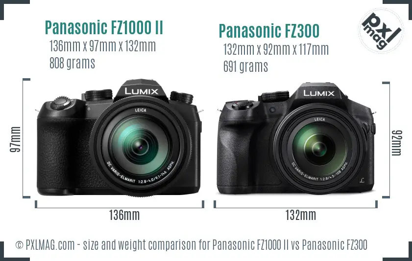 Panasonic FZ1000 II vs Panasonic FZ300 size comparison