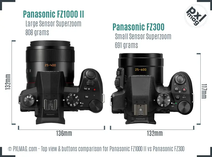 Panasonic FZ1000 II vs Panasonic FZ300 top view buttons comparison