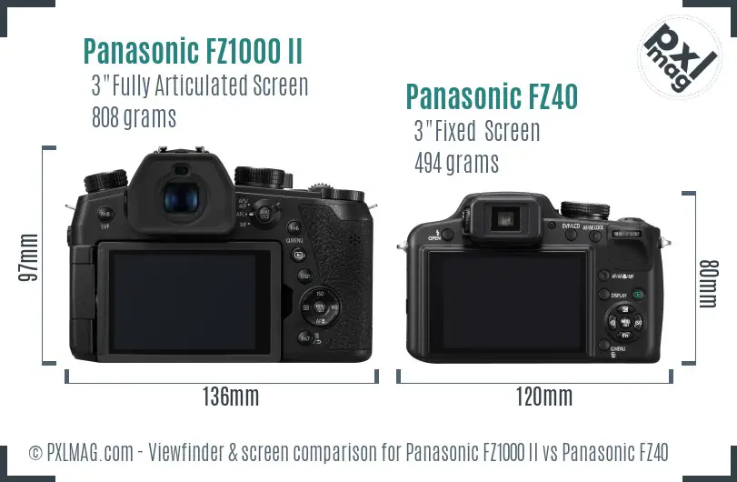 Panasonic FZ1000 II vs Panasonic FZ40 Screen and Viewfinder comparison