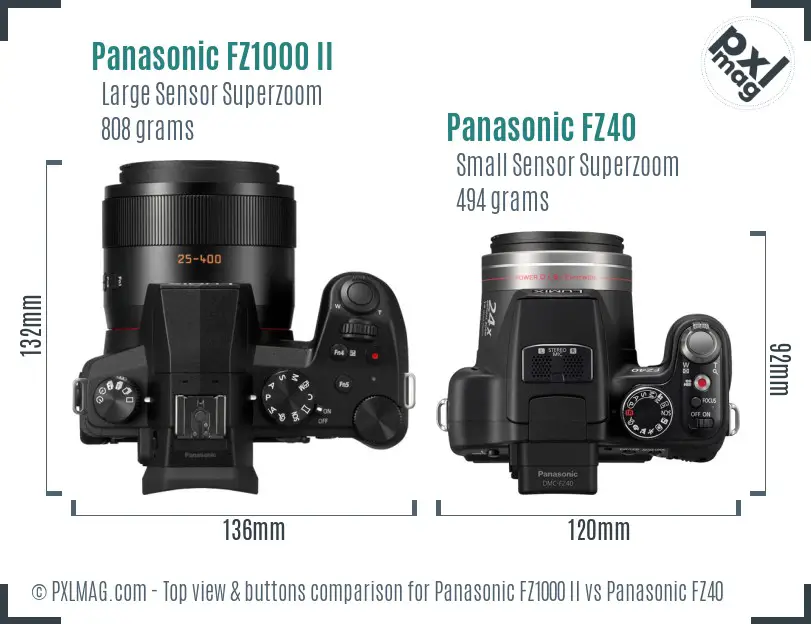 Panasonic FZ1000 II vs Panasonic FZ40 top view buttons comparison