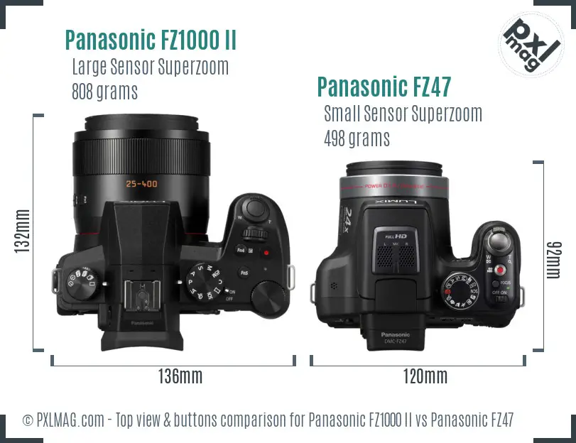 Panasonic FZ1000 II vs Panasonic FZ47 top view buttons comparison