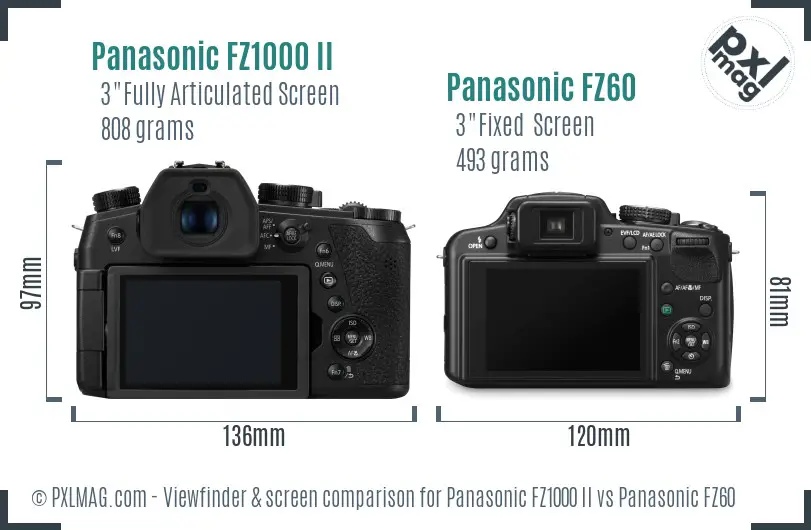 Panasonic FZ1000 II vs Panasonic FZ60 Screen and Viewfinder comparison