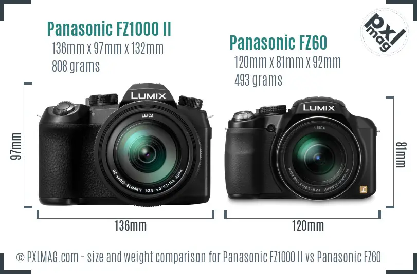 Panasonic FZ1000 II vs Panasonic FZ60 size comparison