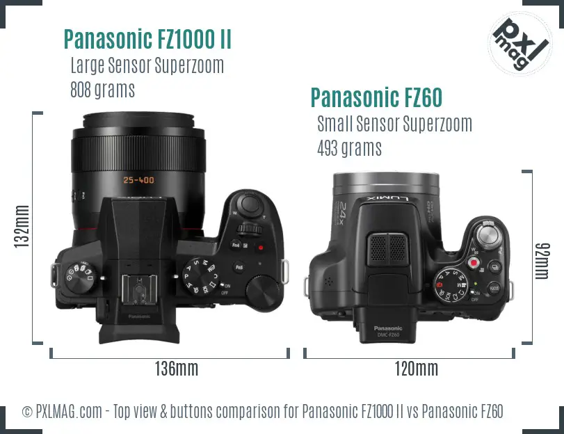 Panasonic FZ1000 II vs Panasonic FZ60 top view buttons comparison