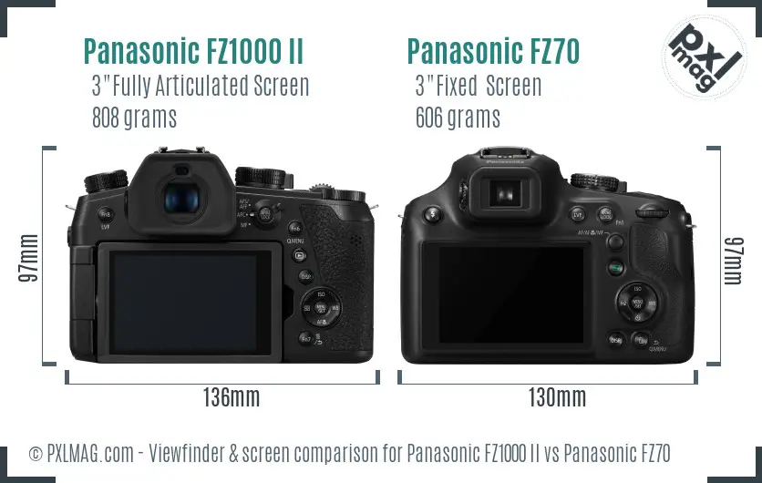 Panasonic FZ1000 II vs Panasonic FZ70 Screen and Viewfinder comparison