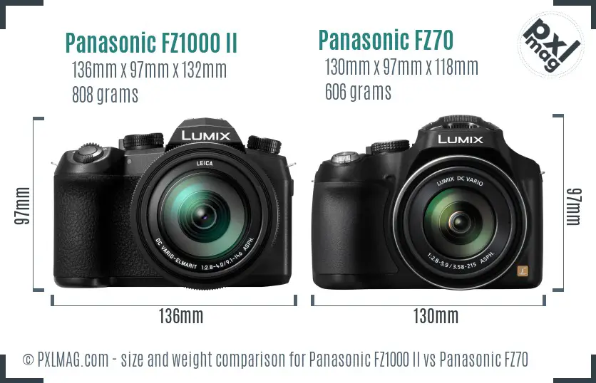 Panasonic FZ1000 II vs Panasonic FZ70 size comparison