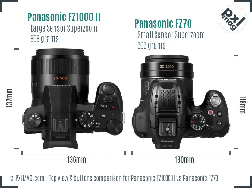 Panasonic FZ1000 II vs Panasonic FZ70 top view buttons comparison