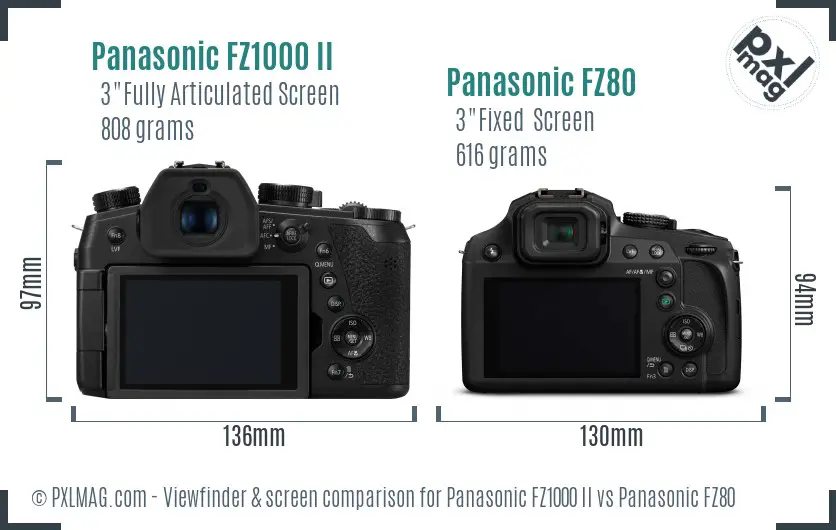 Panasonic FZ1000 II vs Panasonic FZ80 Screen and Viewfinder comparison