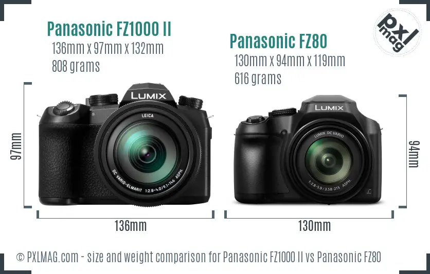 Panasonic FZ1000 II vs Panasonic FZ80 size comparison