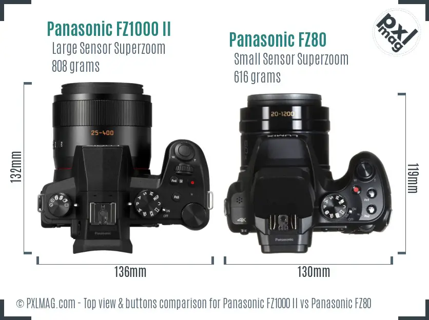 Panasonic FZ1000 II vs Panasonic FZ80 top view buttons comparison