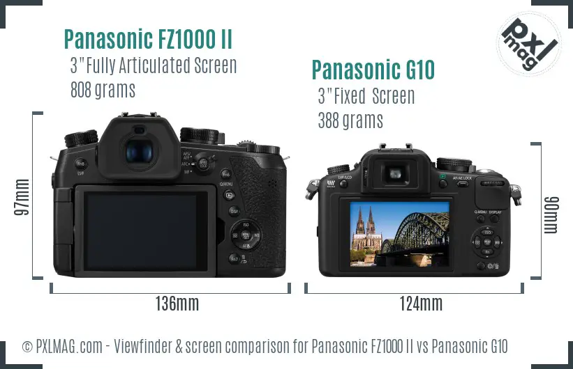 Panasonic FZ1000 II vs Panasonic G10 Screen and Viewfinder comparison