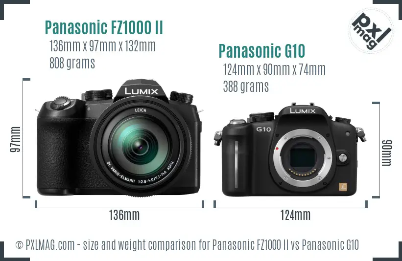 Panasonic FZ1000 II vs Panasonic G10 size comparison