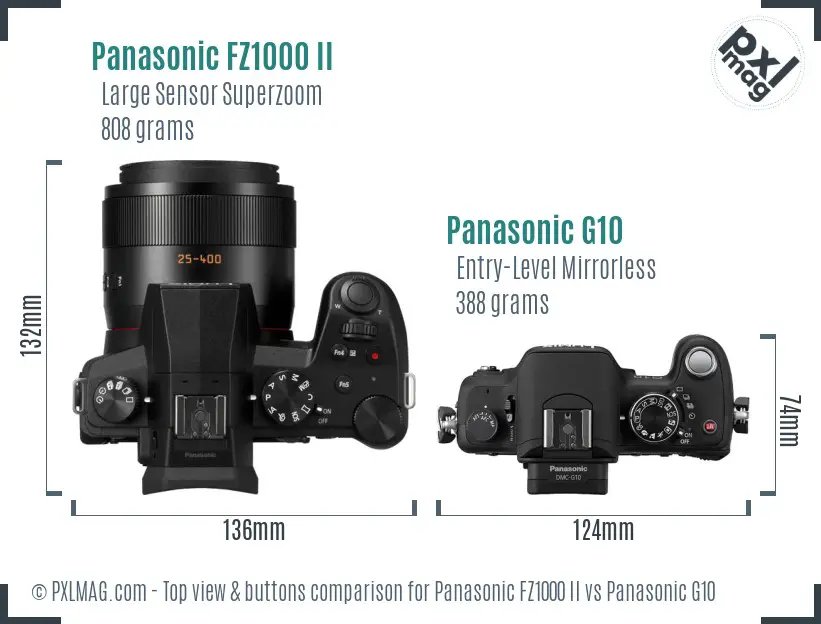 Panasonic FZ1000 II vs Panasonic G10 top view buttons comparison