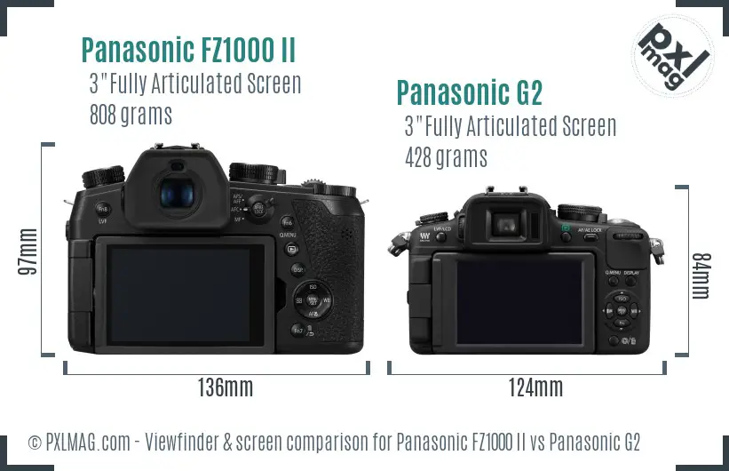 Panasonic FZ1000 II vs Panasonic G2 Screen and Viewfinder comparison