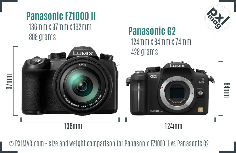 Panasonic FZ1000 II vs Panasonic G2 size comparison