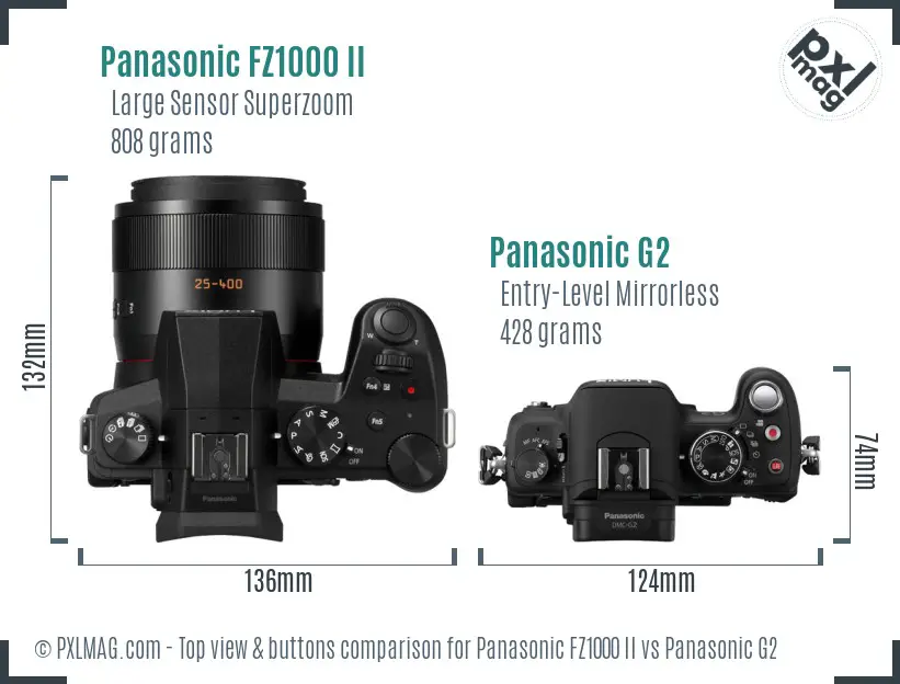 Panasonic FZ1000 II vs Panasonic G2 top view buttons comparison