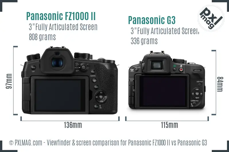 Panasonic FZ1000 II vs Panasonic G3 Screen and Viewfinder comparison