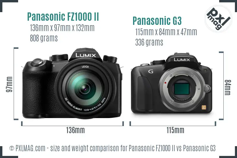 Panasonic FZ1000 II vs Panasonic G3 size comparison