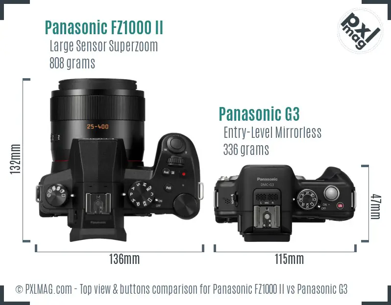 Panasonic FZ1000 II vs Panasonic G3 top view buttons comparison
