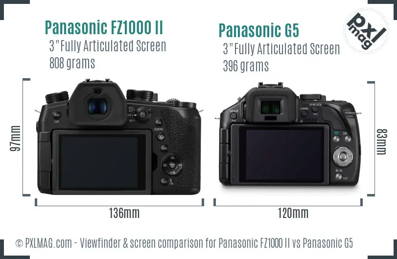 Panasonic FZ1000 II vs Panasonic G5 Screen and Viewfinder comparison