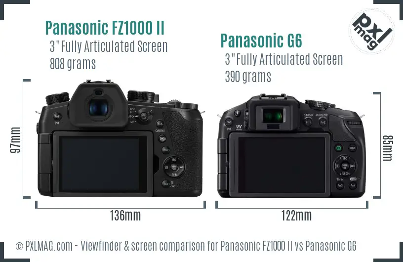 Panasonic FZ1000 II vs Panasonic G6 Screen and Viewfinder comparison