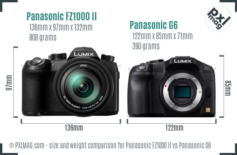 Panasonic FZ1000 II vs Panasonic G6 size comparison