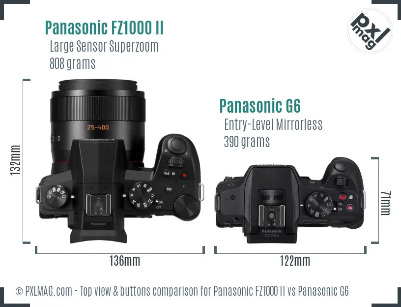 Panasonic FZ1000 II vs Panasonic G6 top view buttons comparison