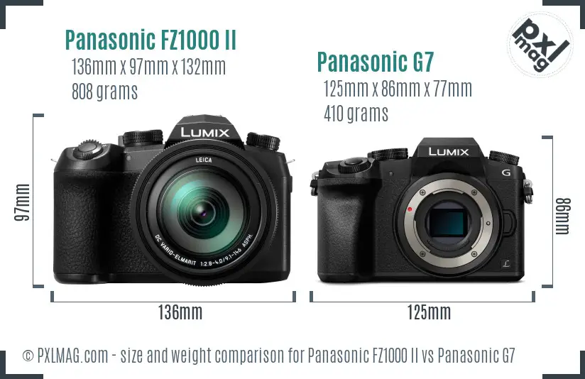 Panasonic FZ1000 II vs Panasonic G7 size comparison