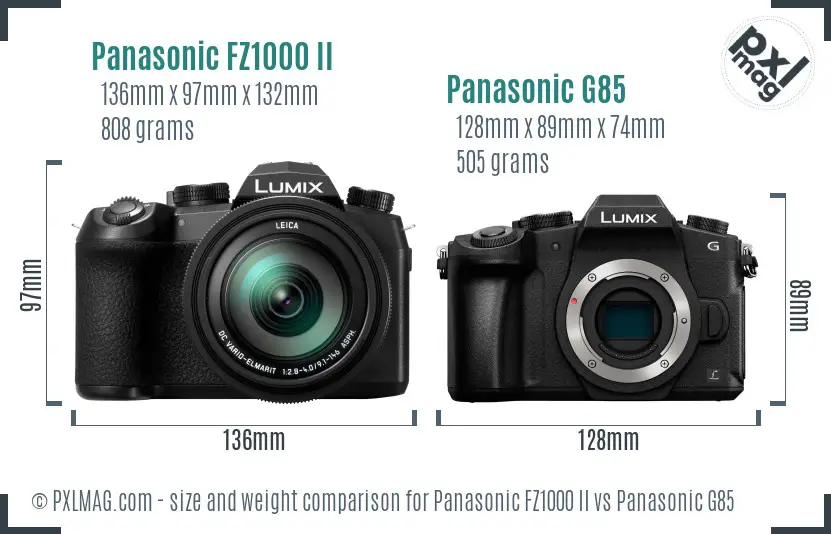 Panasonic FZ1000 II vs Panasonic G85 size comparison