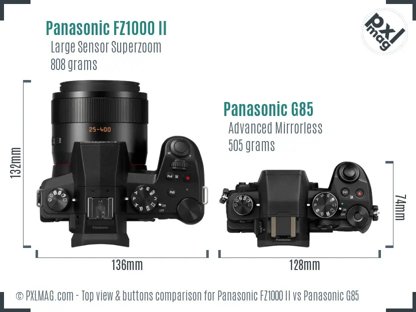 Panasonic FZ1000 II vs Panasonic G85 top view buttons comparison
