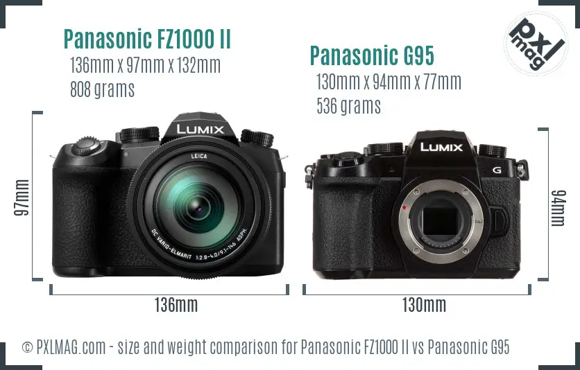 Panasonic FZ1000 II vs Panasonic G95 size comparison