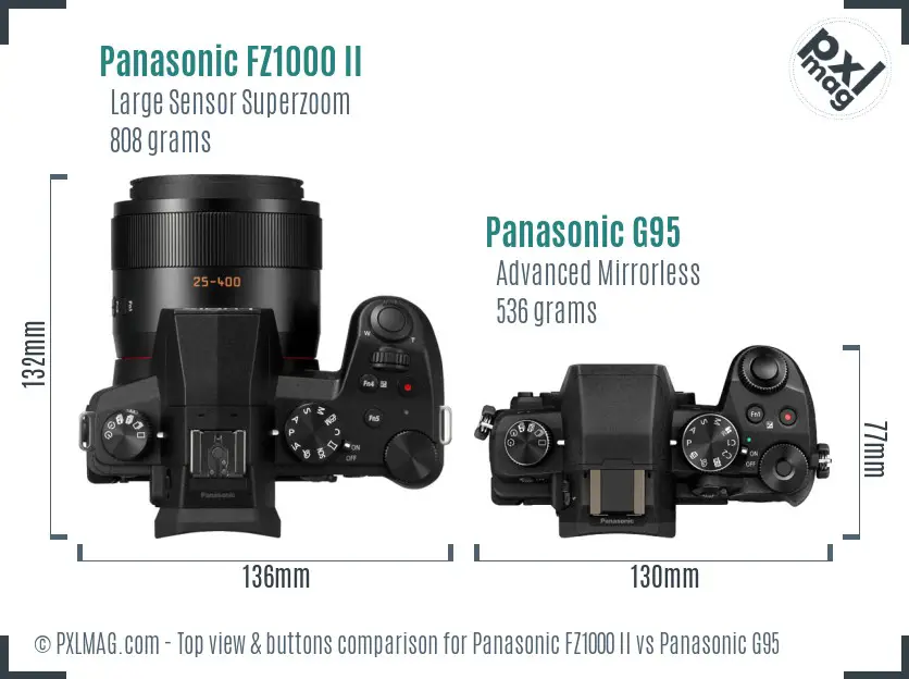 Panasonic FZ1000 II vs Panasonic G95 top view buttons comparison