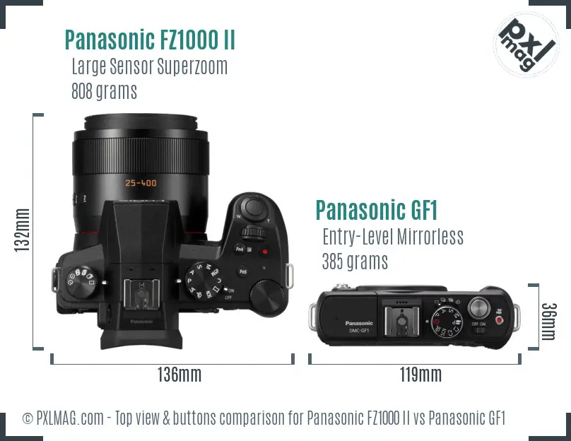 Panasonic FZ1000 II vs Panasonic GF1 top view buttons comparison