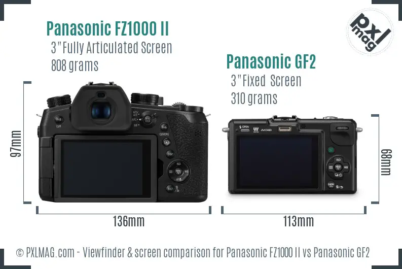 Panasonic FZ1000 II vs Panasonic GF2 Screen and Viewfinder comparison