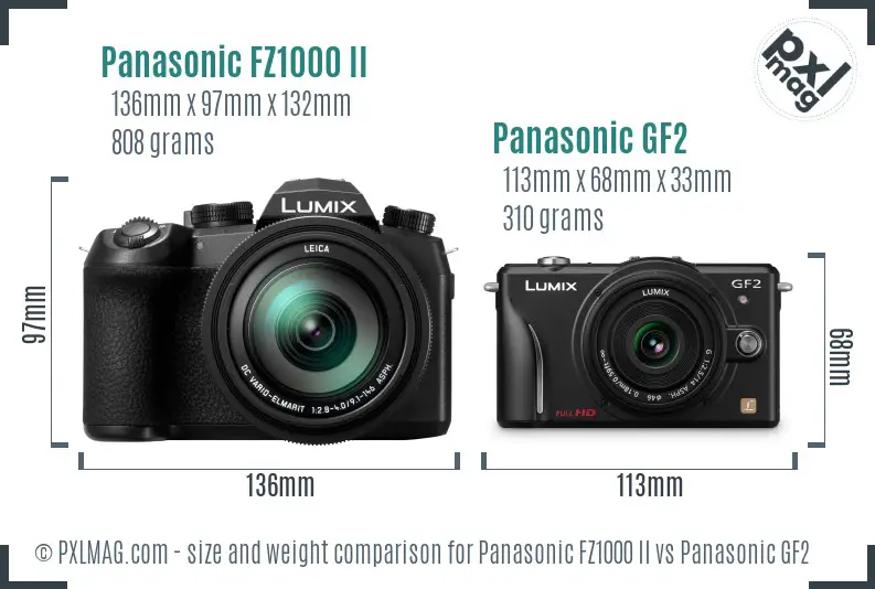 Panasonic FZ1000 II vs Panasonic GF2 size comparison