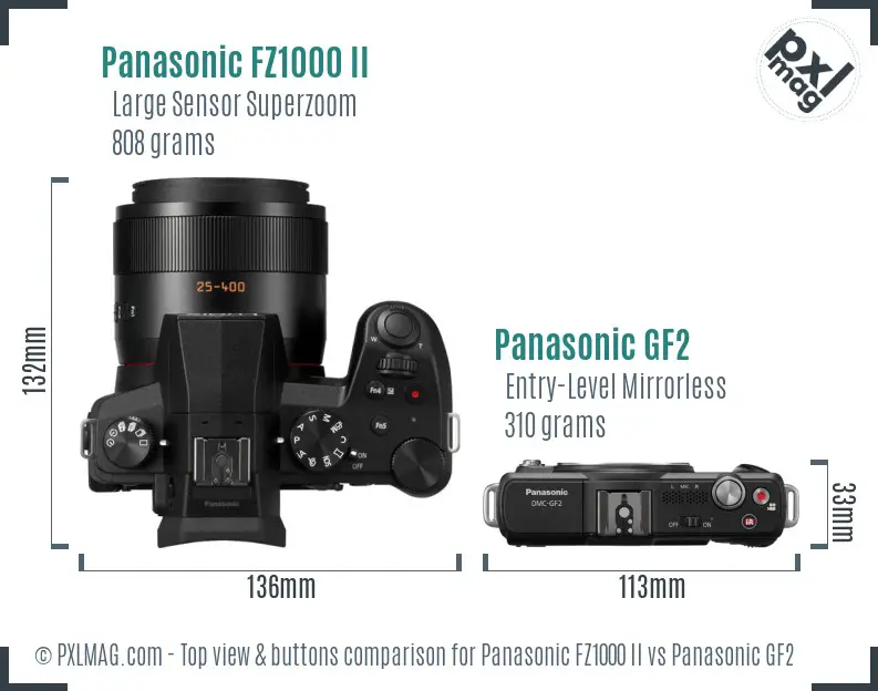 Panasonic FZ1000 II vs Panasonic GF2 top view buttons comparison