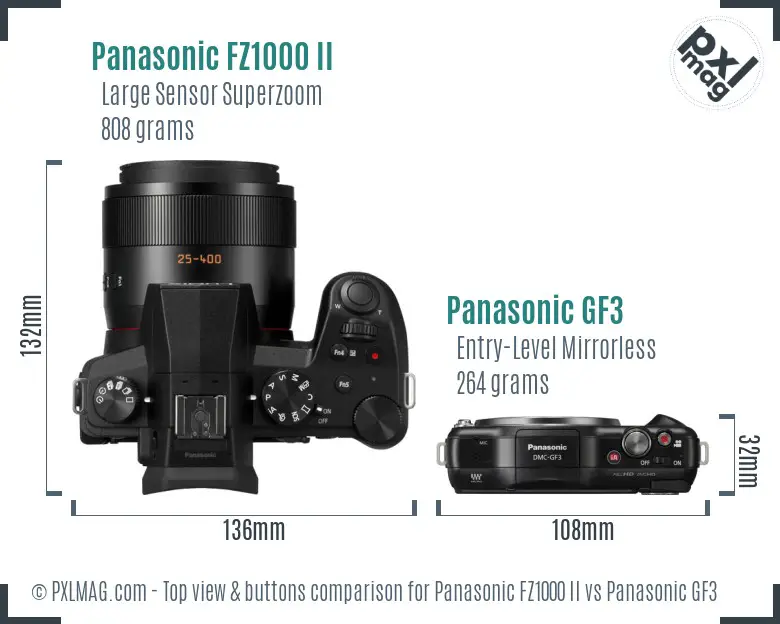 Panasonic FZ1000 II vs Panasonic GF3 top view buttons comparison