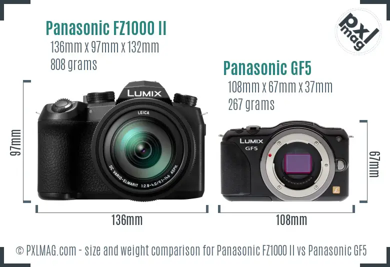 Panasonic FZ1000 II vs Panasonic GF5 size comparison