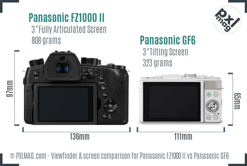Panasonic FZ1000 II vs Panasonic GF6 Screen and Viewfinder comparison
