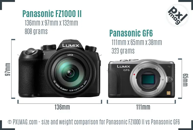 Panasonic FZ1000 II vs Panasonic GF6 size comparison
