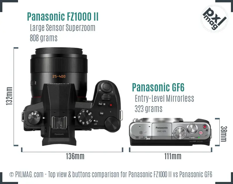 Panasonic FZ1000 II vs Panasonic GF6 top view buttons comparison